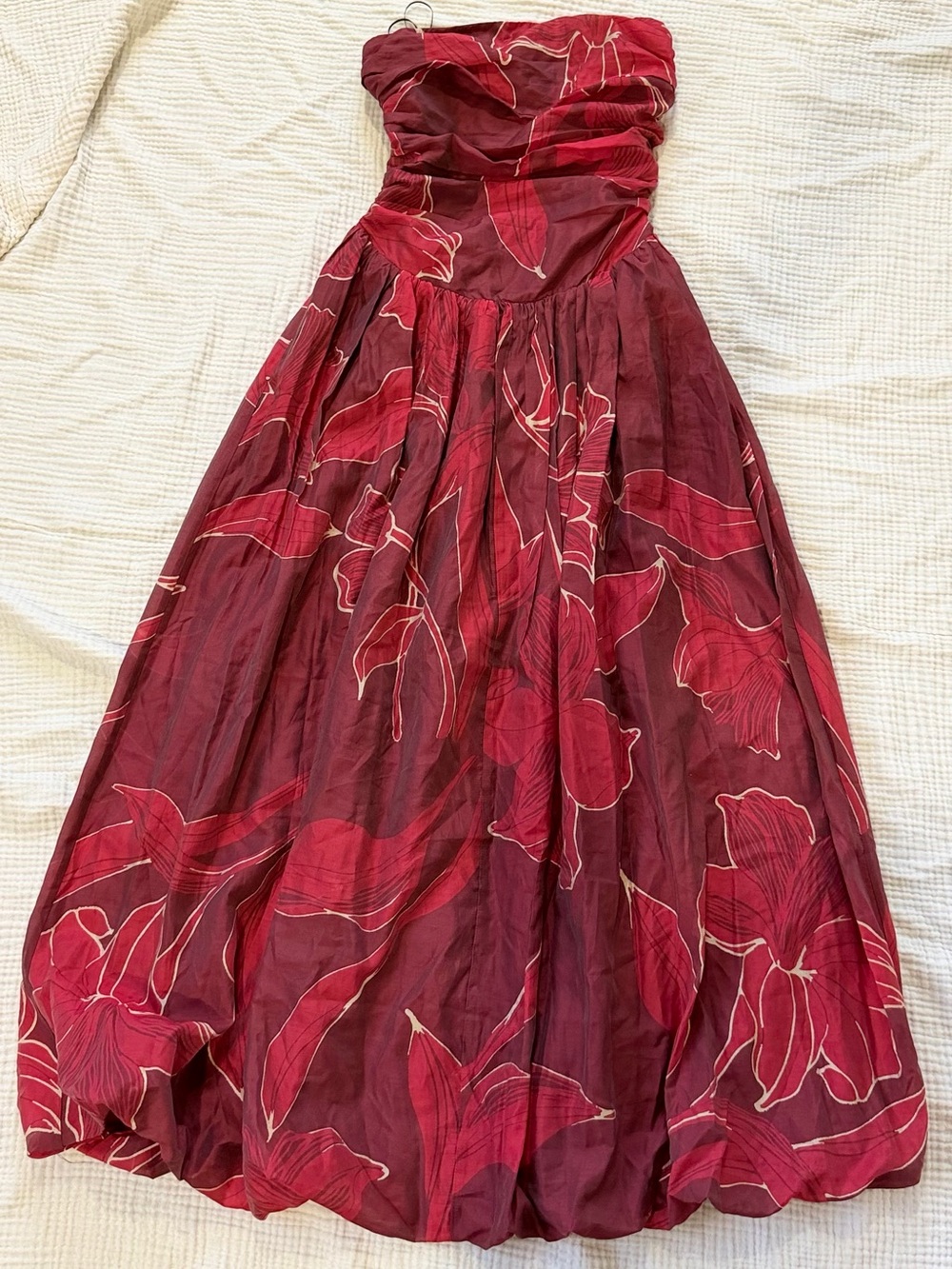 Strapless Red Floral Maxi Dress - Picture 4 of 6